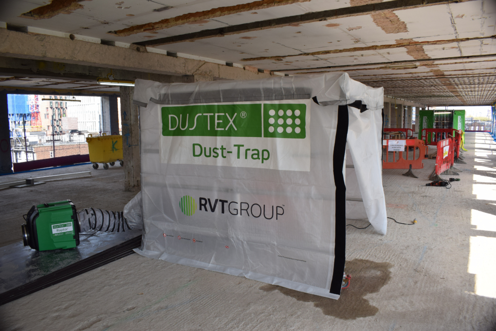 DUSTEX® Dust Trap and raptor extraction unit set up on a construction site