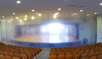 Dustex Quick props separating a stage and seating area to contain a potentially dusty work area