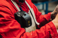 XD ONE Portable Dust Monitor being worn in a workshop